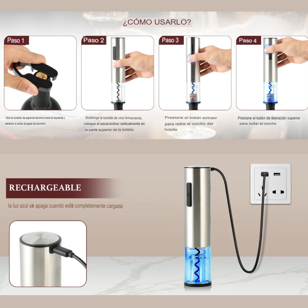 Abridor de vino eléctrico recargable 4 piezas